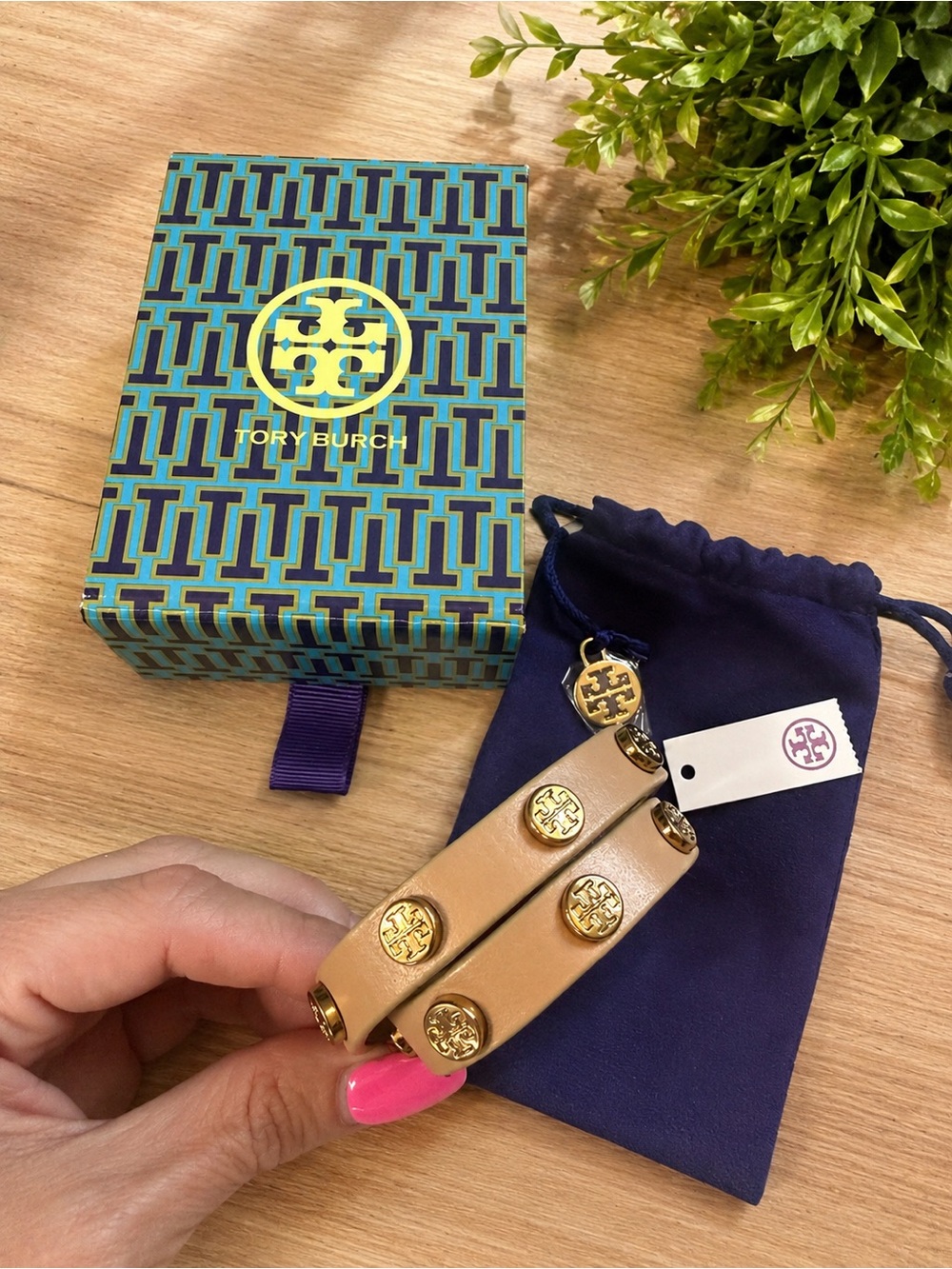 Tory Burch Adjustable Leather Wrap Bracelet w/ Box & Dust Bag